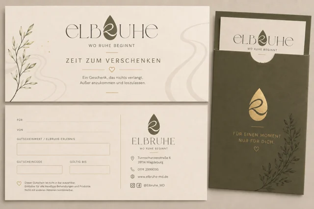 ELBRUHE Geschenkgutschein mit olivfarbener Hülle